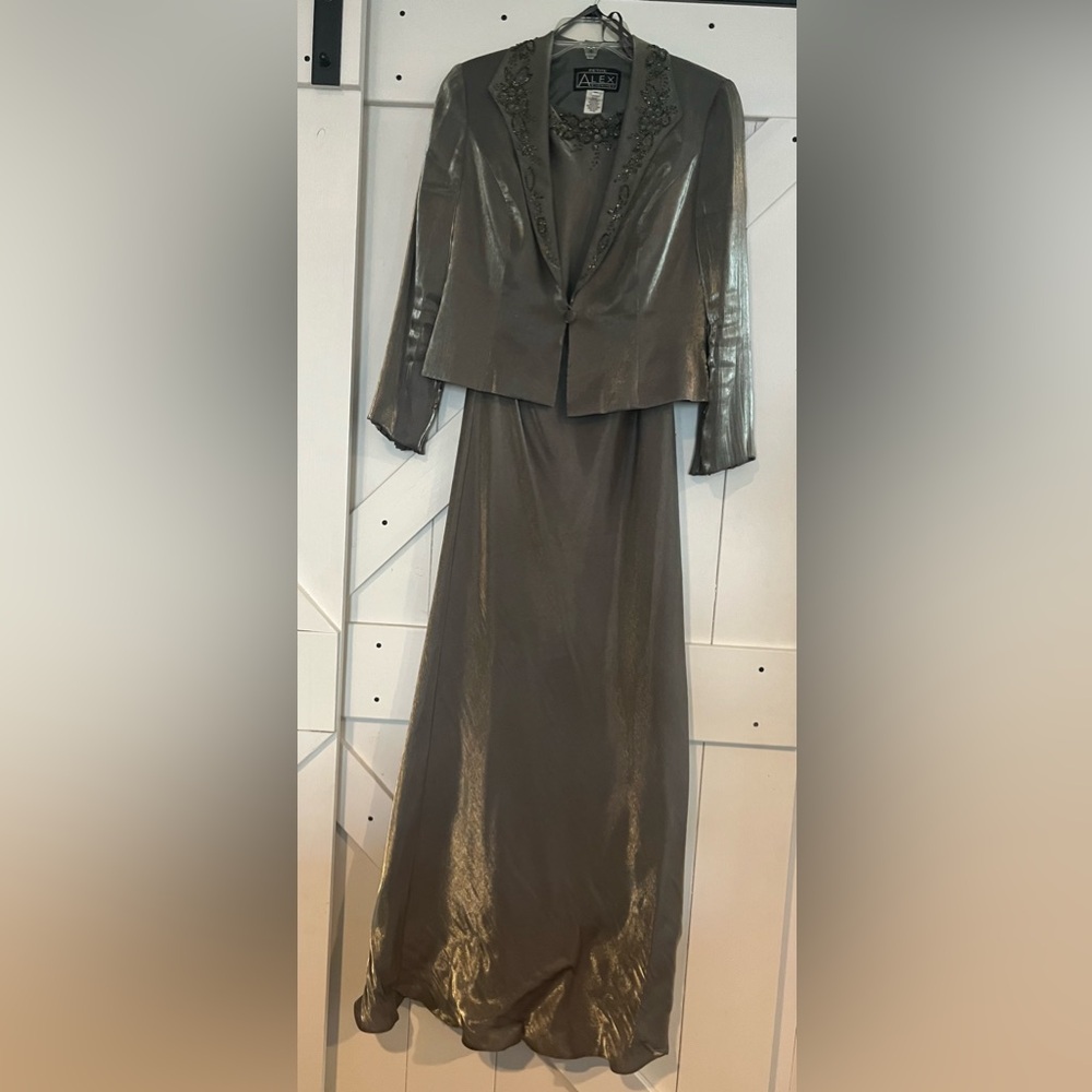Alex Evening Pewter Evening Dress